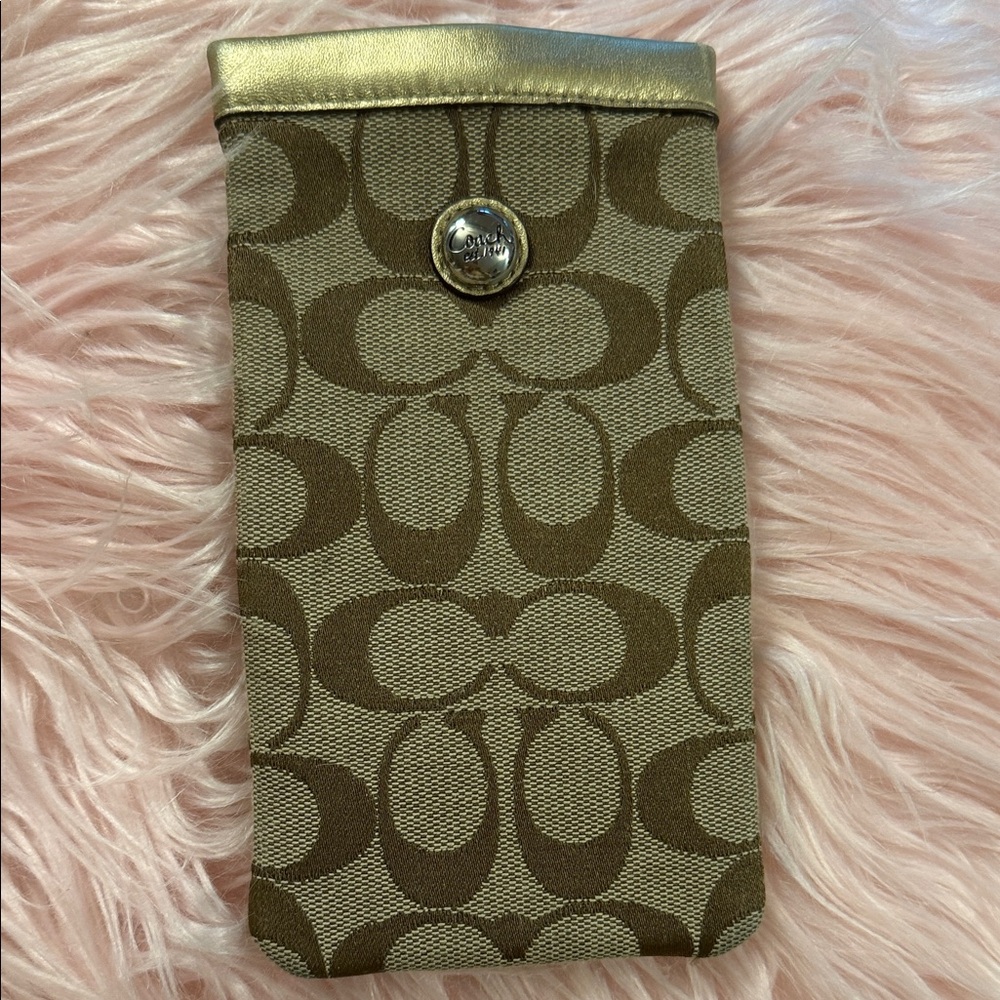 Coach Tan and Gold Signature Glasses Sleeve